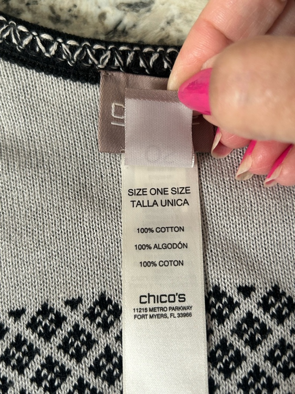 Chico’s Black White Open Front Poncho Cape Wrap Houndstooth Geometric One Size - Picture 7 of 9